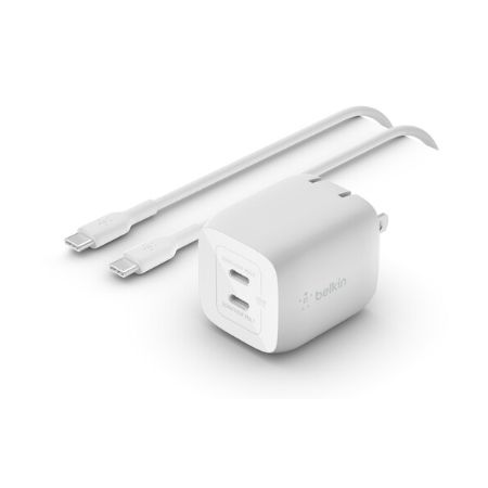 Belkin Dual USB-C GaN Wall Charger with PPS 45W + USB-C to USB-C Cable - WCH011DQ2MWH-B6