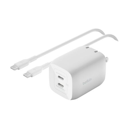 Belkin Boost Charge Pro Dual USB-C GaN Wall Charger with PPS 65W + USB-C to USB-C Cable - WCH013DQ2MWH-B6