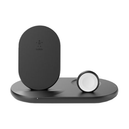 Belkin  - 3-in-1 Wireless Charger - Fast Charging Stand for iPhone, Watch & AirPods - Qi-Certified Charger - Case Compatible - Black - WIZ001TTBK