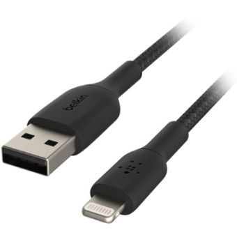 Belkin Boost Charge Braided Lightning to USB-A Cable (1m / 3.3ft, Black) - CAA002BT1MBK