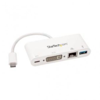 StarTech USB C Multiport Adapter to DVI-D (Digital)/60W PD Passthrough/GbE/USB-A - Portable Dock - DKT30CDVPD