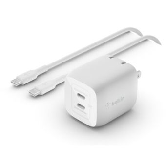 Belkin Dual USB-C GaN Wall Charger with PPS 45W + USB-C to USB-C Cable - WCH011DQ2MWH-B6