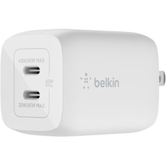 Belkin Dual USB-C GaN Wall Charger with PPS 65W - WCH013DQWH