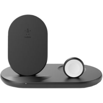 Belkin  - 3-in-1 Wireless Charger - Fast Charging Stand for iPhone, Watch & AirPods - Qi-Certified Charger - Case Compatible - Black - WIZ001TTBK