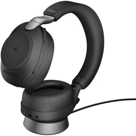 Jabra Evolve2 85 Noise-Canceling Wireless Over-Ear Headset with Stand (Unified Communication, USB Type-C, Black)