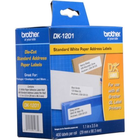 Brother DK1201 Die-Cut Standard Address Label (White, 400 Labels, 1.1 x 3.5