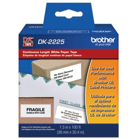 Brother DK2225 Continuous Length Paper Tape for Labels (Black on White, 1.5