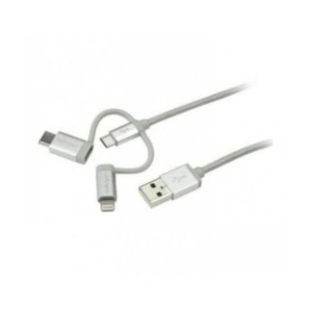 StarTech 3.3' 1m USB Multi Charging Cable - Lightning USB-C Micro-USB - LTCUB1MGR