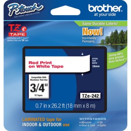 Brother TZE-242 Laminated Tape for P-Touch Labelers (Red on White, 0.75