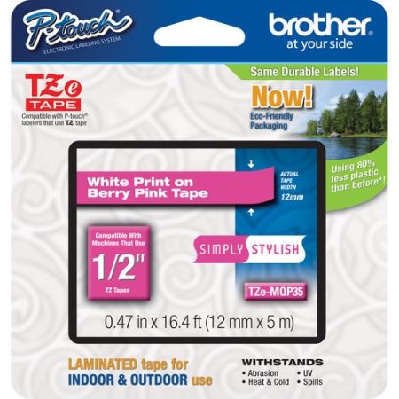 Brother TZE-MQP35 Laminated Tape for P-Touch Labelers (White on Berry Pink, 0.5