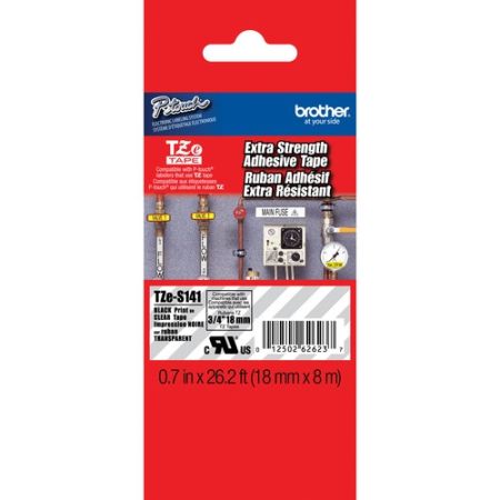 Brother TZeS141 Tape with Extra Strength Adhesive for P-Touch Labelers (Black on Clear, 3/4