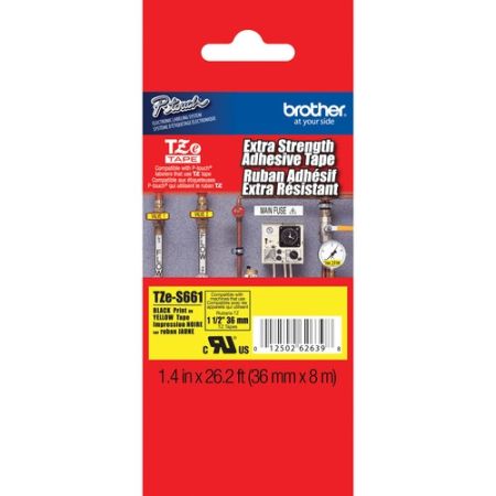 Brother TZE-S661 Tape with Extra Strength Adhesive for P-Touch Labelers (Black on Yellow, 1.4