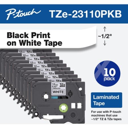 Brother TZE23110PKB Laminated Tape for P-Touch Labelers (Black on White, 0.5