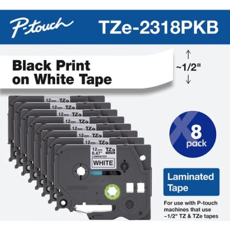 Brother TZE2318PKB Laminated Tape for P-Touch Labelers (Black on White, 0.5