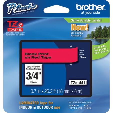 Brother TZe441 Laminated Tape for P-Touch Labelers (Black on Red, 0.75