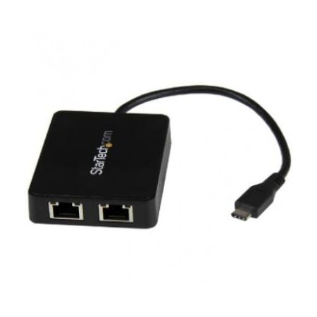 StarTech Dual Port USB C to Gigabit Ethernet Adapter NIC w/ USB A Port - US1GC301AU2R