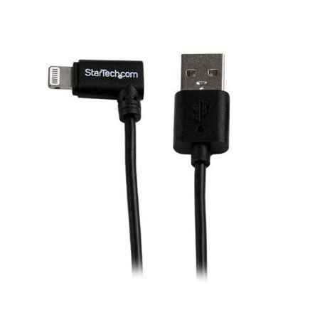 StarTech Angled Black Apple 8-pin Lightning Connector to USB Cable for iPhone / iPod / iPad (6.6', Black) - USBLT2MBR